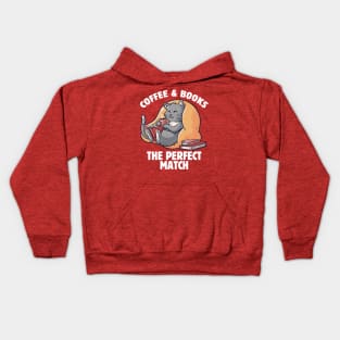 Coffee and Books Cute Funny Cat Gift Kids Hoodie